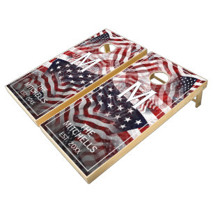Custom American Flag Red White Blue Stripes Stars Cornhole Set