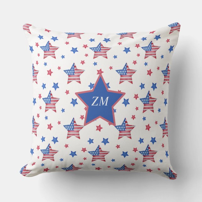 Custom American Flag Star Blue Red White Throw Pil Throw Pillow (Front)