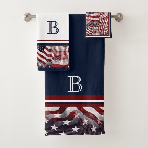 Custom American Flag Stripes And Stars Pattern Bath Towel Set