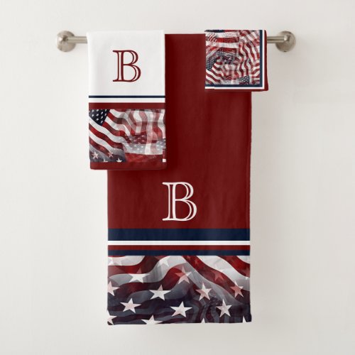 Custom American Flag Stripes And Stars Pattern Bath Towel Set
