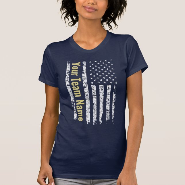 Custom American Flag Team Name Sports Mom  T-Shirt (Front)