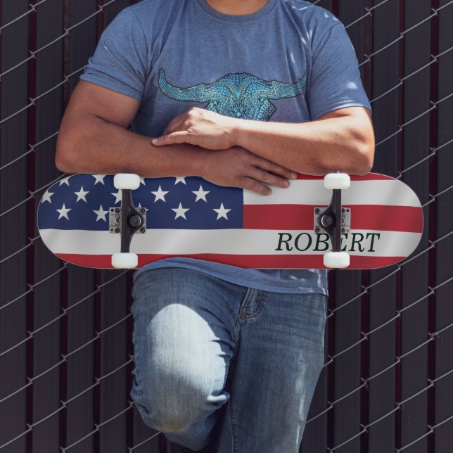 Custom American Flag USA July 4th Personalized Skateboard (Outdoor 3)