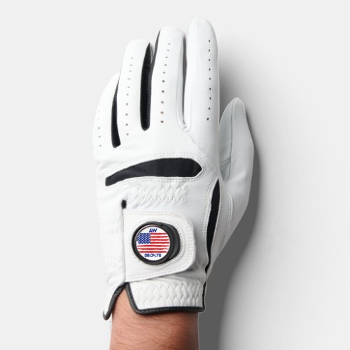 Custom American Flag with Initials and Birth Year Golf Glove