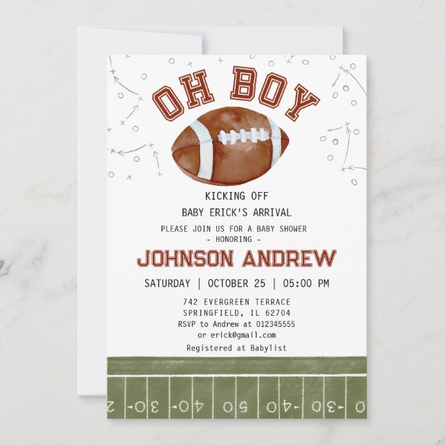 Custom American football Baby Shower Invitation (Front)