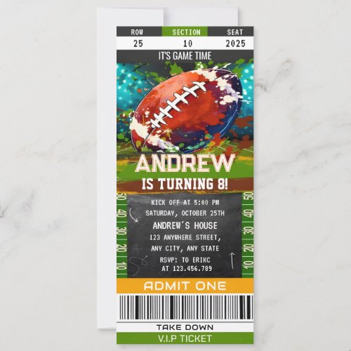 Custom American Football Ticket birthday party Invitation