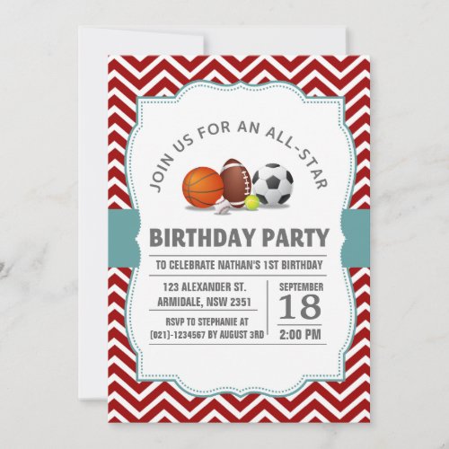 Custom an all_star sport birthday party invitation