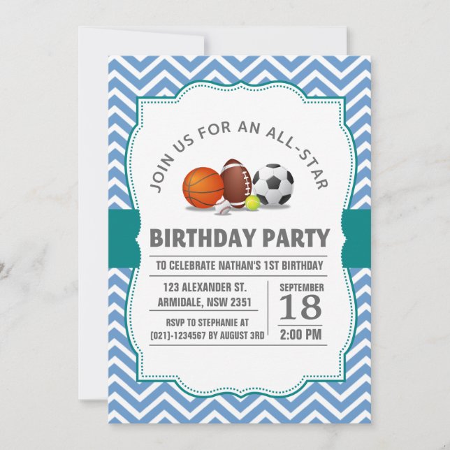 Custom an all-star sport birthday party invitation (Front)