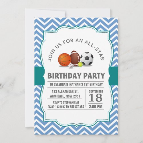 Custom an all_star sport birthday party invitation