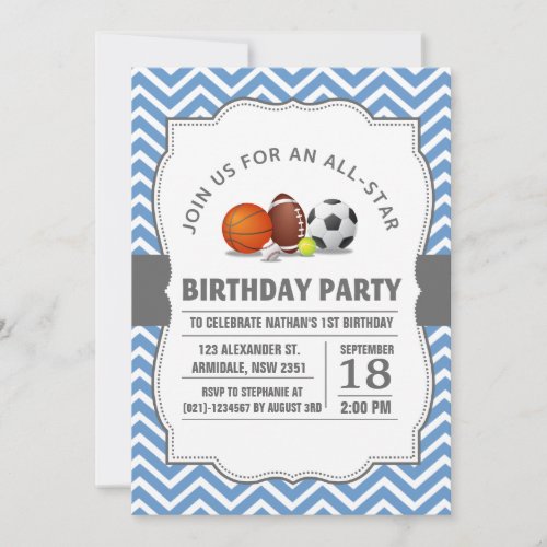 Custom an all-star sport birthday party personalized invitation