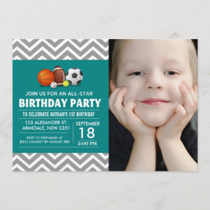 Custom an all-star sport birthday party photo invitation