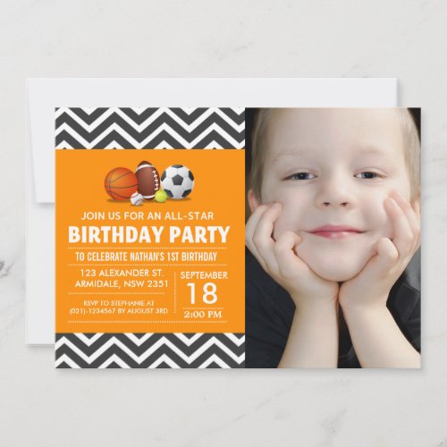 Custom an all_star sport birthday party photo invitation