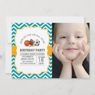 Custom an all-star sport birthday party photo invitation