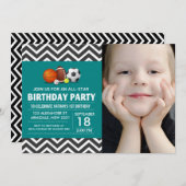 Custom an all-star sport birthday party photo invitation (Front/Back)