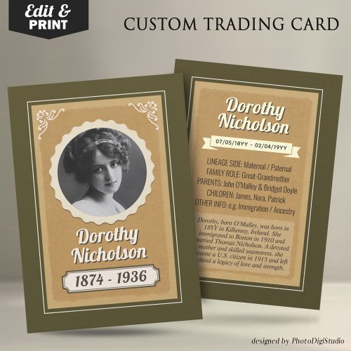 Custom Ancestor Trading Card, Family Heritage Card