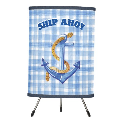 Custom Anchor And Rope Blue Gingham Background Tripod Lamp