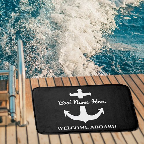 Custom Anchor Black Bath Mat Boat Name Welcome