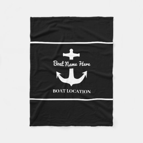 Custom Anchor Black Boat Name Location Fleece Blanket