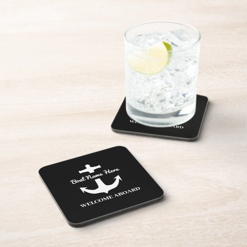 Custom Anchor Black Nautical Boat Name Beverage Coaster