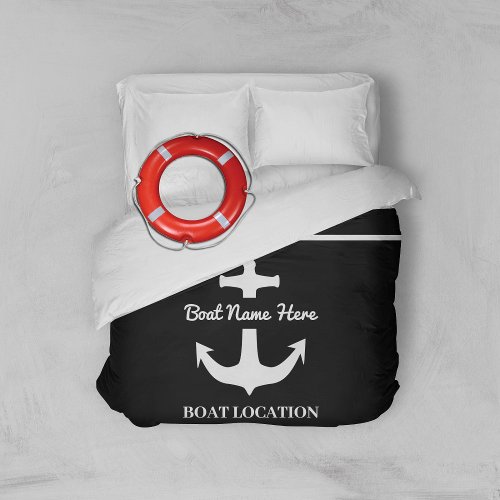 Custom Anchor Black Nautical Boat Name Location Duvet Cover