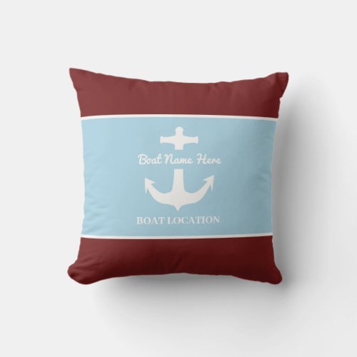 Custom Anchor Blue  Burgundy Boat Name Location  Outdoor Pillow