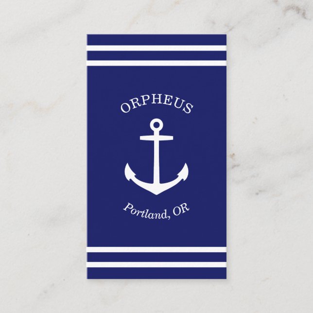 Custom Anchor Emblem Nautical (blue) Business Card (Front)