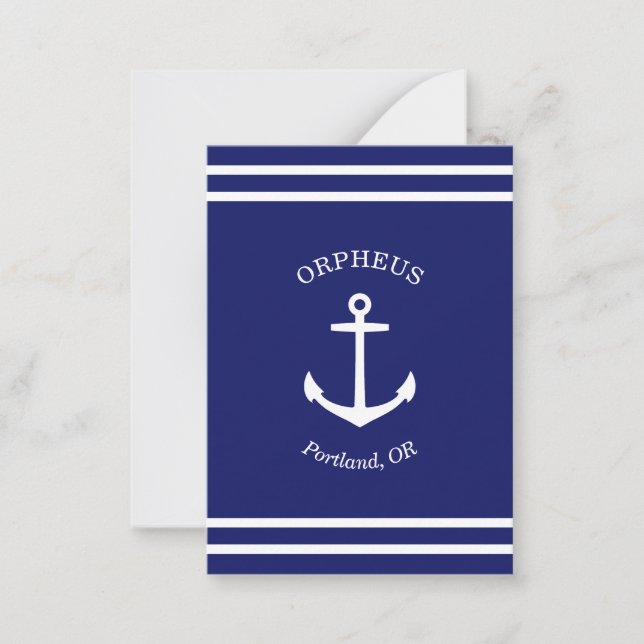 Custom Anchor Emblem Nautical (blue) Note Card (Front)