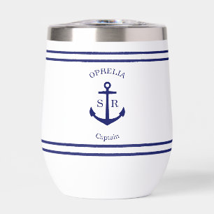 Custom Anchor Emblem (white & blue) Thermal Wine Tumbler