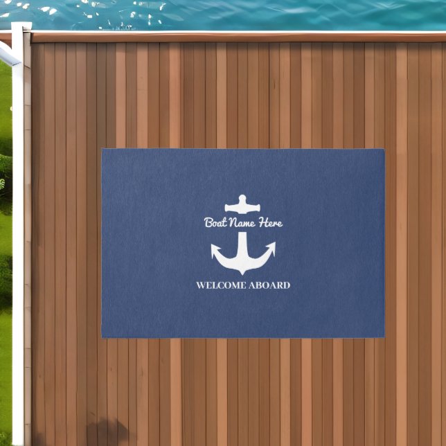 Custom Anchor Navy Blue Bath Mat Boat Name Welcome (Insitu (Outdoor 1))