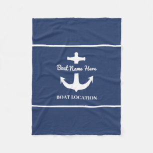 Custom Anchor Navy Blue Boat Name Location Fleece Blanket
