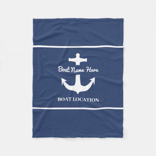 Custom Anchor Navy Blue Boat Name Location Fleece Blanket