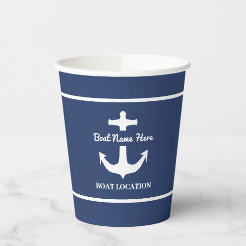 Custom Anchor Navy Blue Boat Name Location Paper Cups