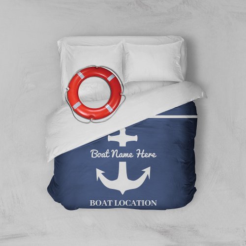 Custom Anchor Navy Blue Nautical Boat Name Duvet Cover