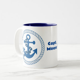 Custom Anchor Rope Chain Nautical Navy Blue Gift Two-Tone Coffee Mug