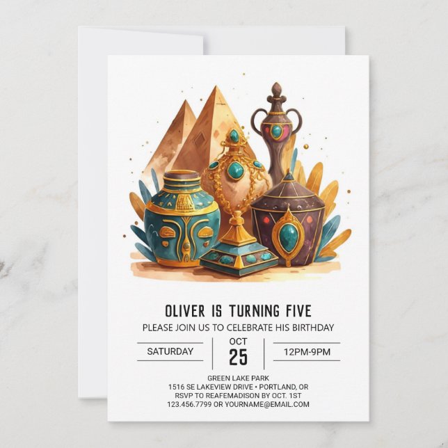 Custom Ancient Egypt Modern Pyramids Birthday Invitation (Front)