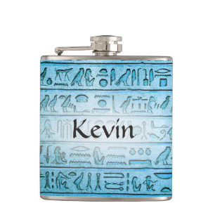Custom Ancient Egyptian Hieroglyphs Blue Flask