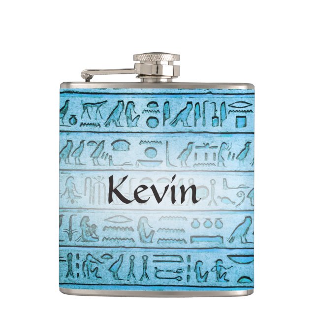 Custom Ancient Egyptian Hieroglyphs Blue Flask (Front)