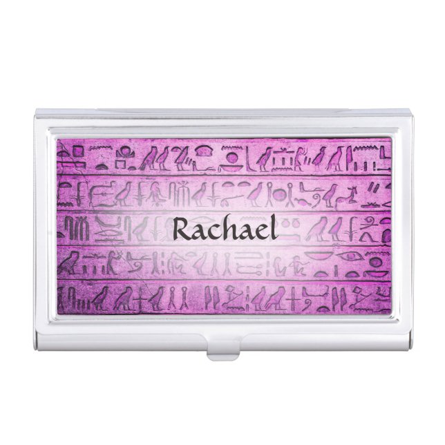 Custom Ancient Egyptian Hieroglyphs Purple Case For Business Cards (Front)