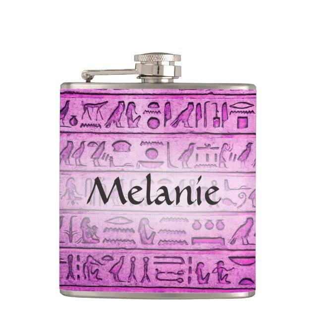 Custom Ancient Egyptian Hieroglyphs Purple Flask (Front)