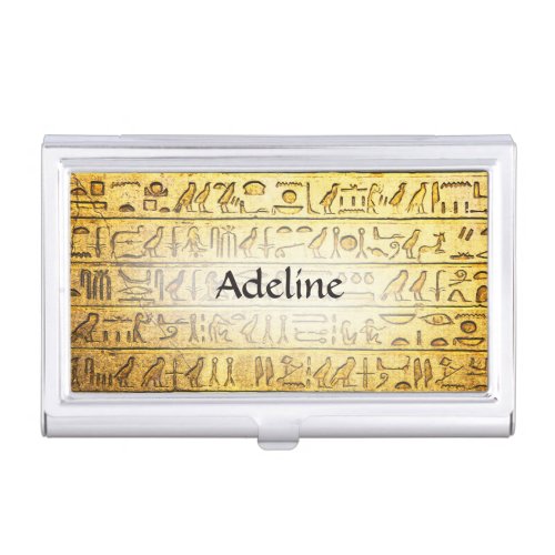 Custom Ancient Egyptian Hieroglyphs Yellow Business Card Case