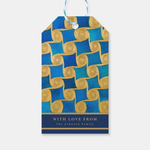 Custom Ancient Egyptian Monogram Blue Gold Gift Tags