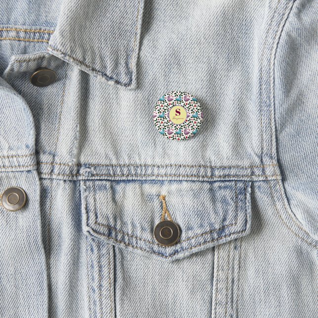 Custom and personalized birds pattern  button (In Situ)