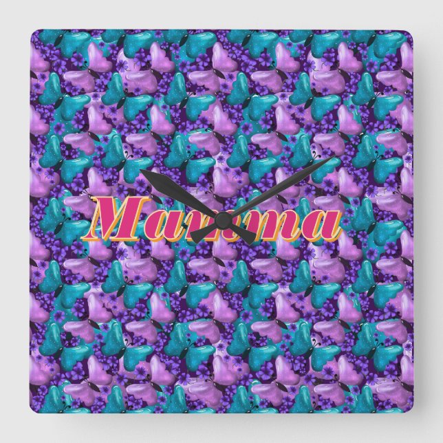 Custom and personalized butterfly floral gift  square wall clock (Front)