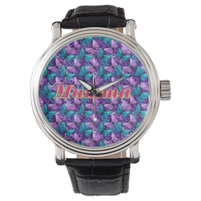Custom and personalized butterfly floral gift  watch (Front)