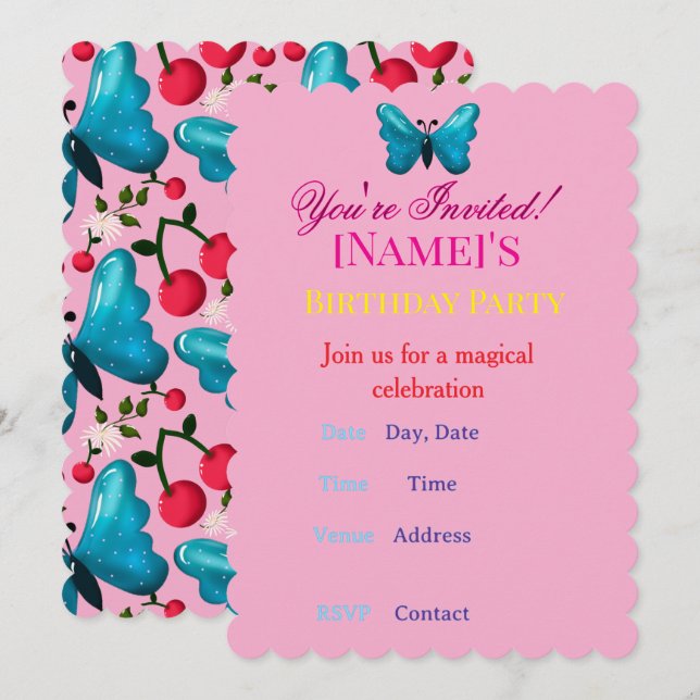 Custom and personalized butterfly floral pattern invitation (Front/Back)