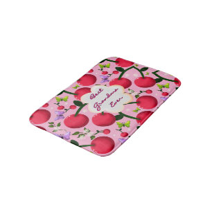 Custom and personalized cherry butterfly gift bath mat