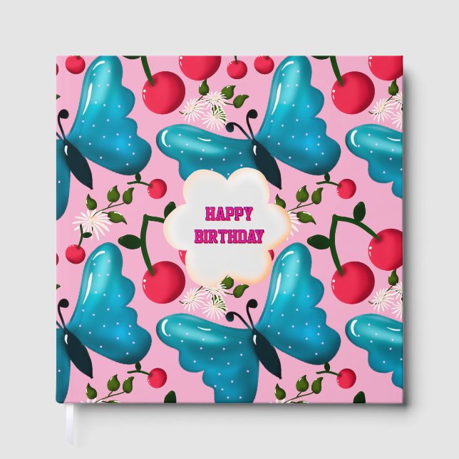 Custom and personalized cherry butterfly gift   foil guest book  (Front)