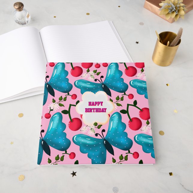 Custom and personalized cherry butterfly gift   guest book (Front Open)