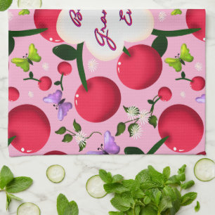 Custom and personalized cherry butterfly gift kitchen towel