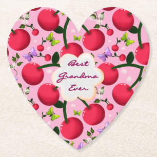Custom and personalized cherry butterfly gift paper coaster