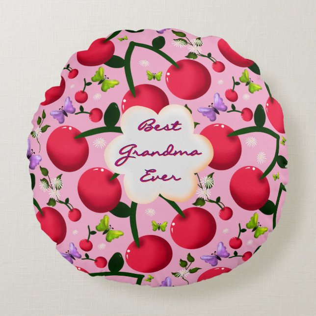 Custom and personalized cherry butterfly gift  round pillow (Front)